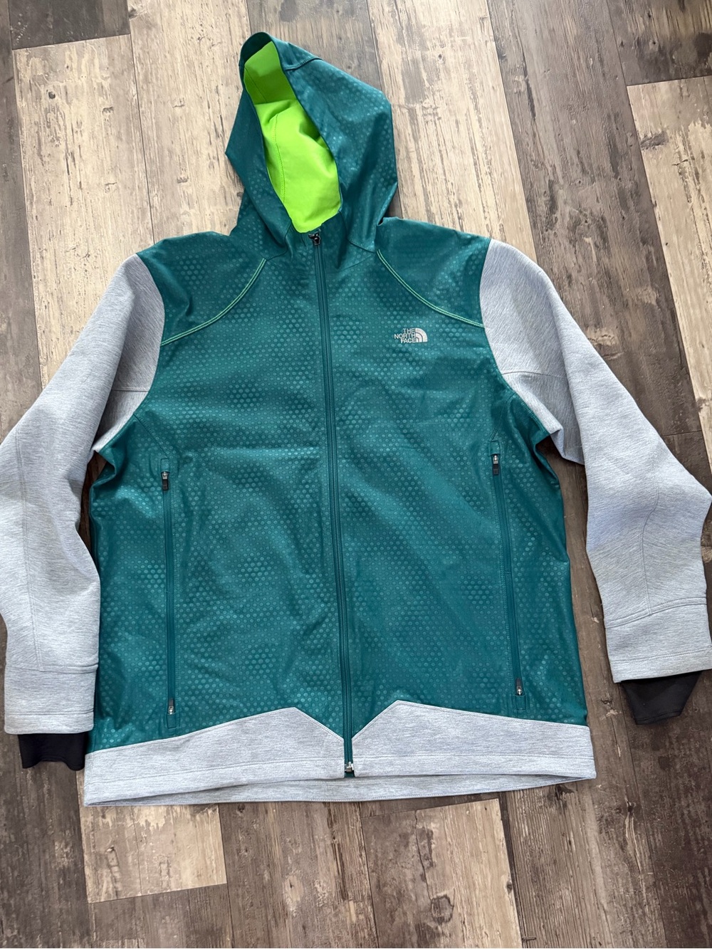 The North Face Teal Hooded Jacket with Gray Sleeves